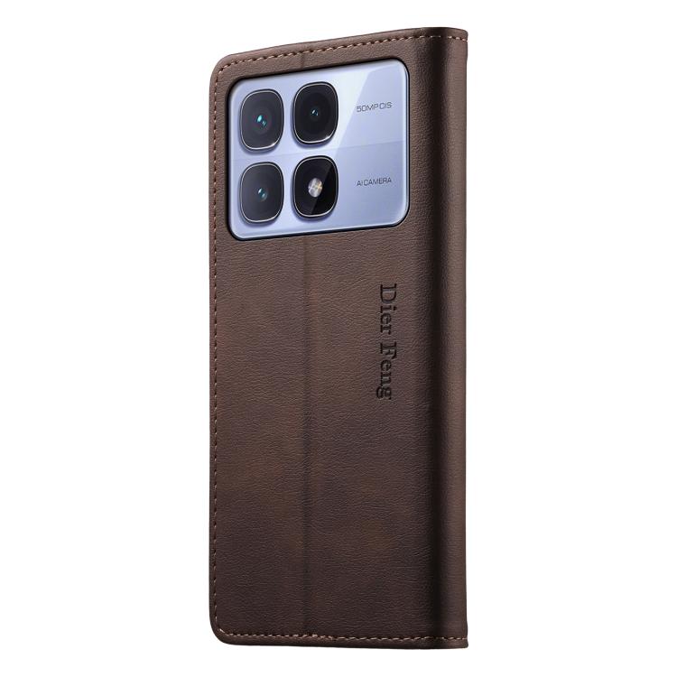 For Redmi K70 Ultra Dierfeng Metal Snap Magnetic RFID Vegan Leather Phone Case