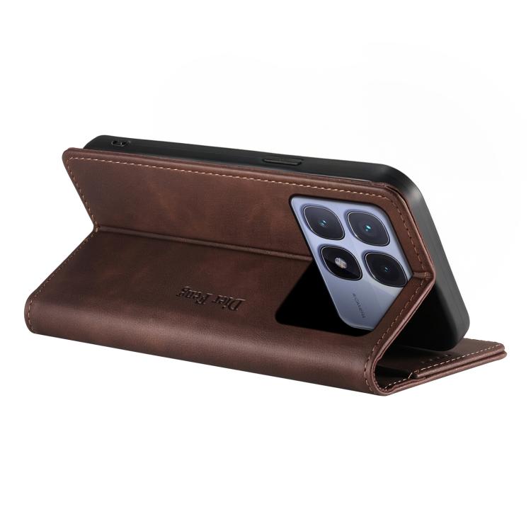 For Redmi K70 Ultra Dierfeng Metal Snap Magnetic RFID Vegan Leather Phone Case
