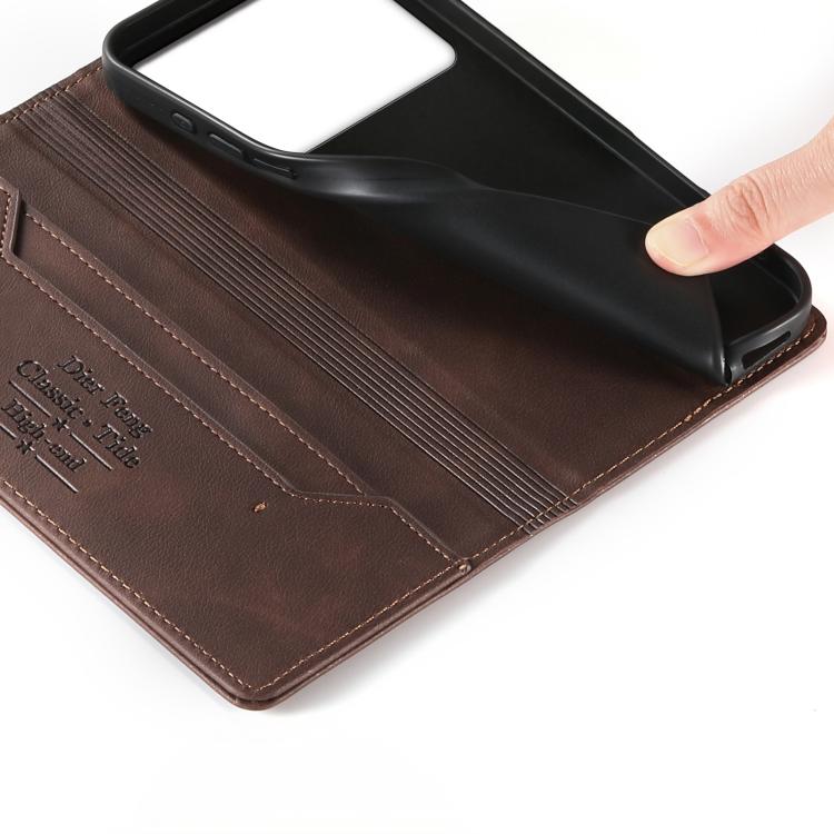 For Redmi K70 Ultra Dierfeng Metal Snap Magnetic RFID Vegan Leather Phone Case