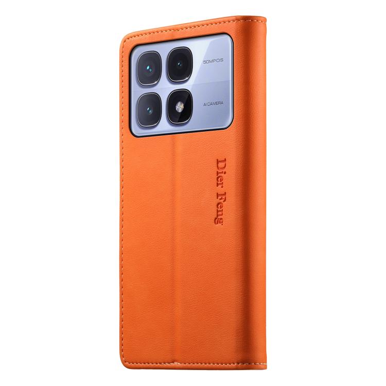 For Redmi K70 Ultra Dierfeng Metal Snap Magnetic RFID Vegan Leather Phone Case