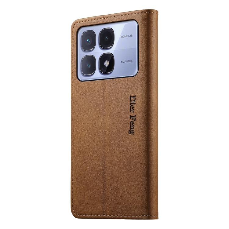 For Redmi K70 Ultra Dierfeng Metal Snap Magnetic RFID Vegan Leather Phone Case