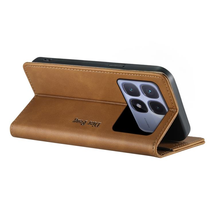 For Redmi K70 Ultra Dierfeng Metal Snap Magnetic RFID Vegan Leather Phone Case