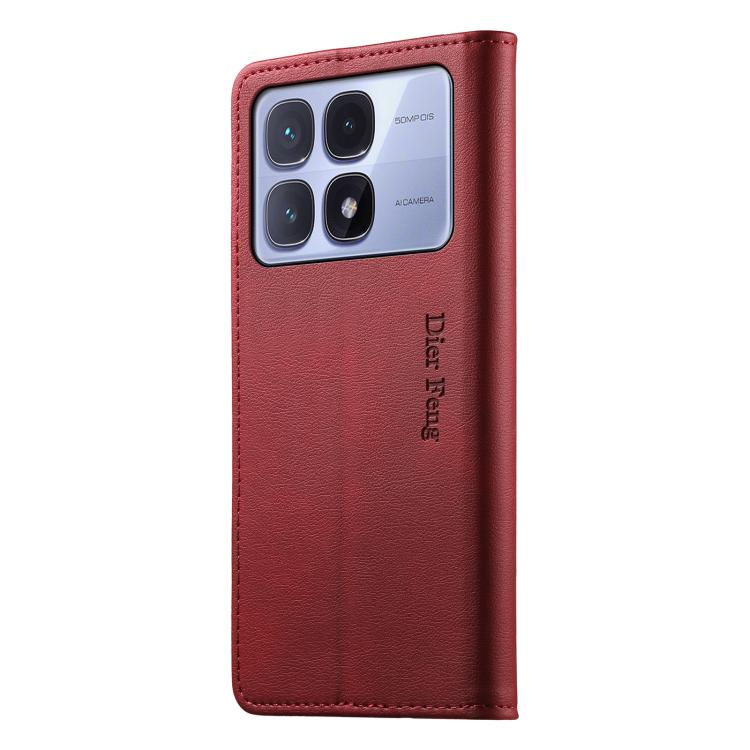 For Redmi K70 Ultra Dierfeng Metal Snap Magnetic RFID Vegan Leather Phone Case