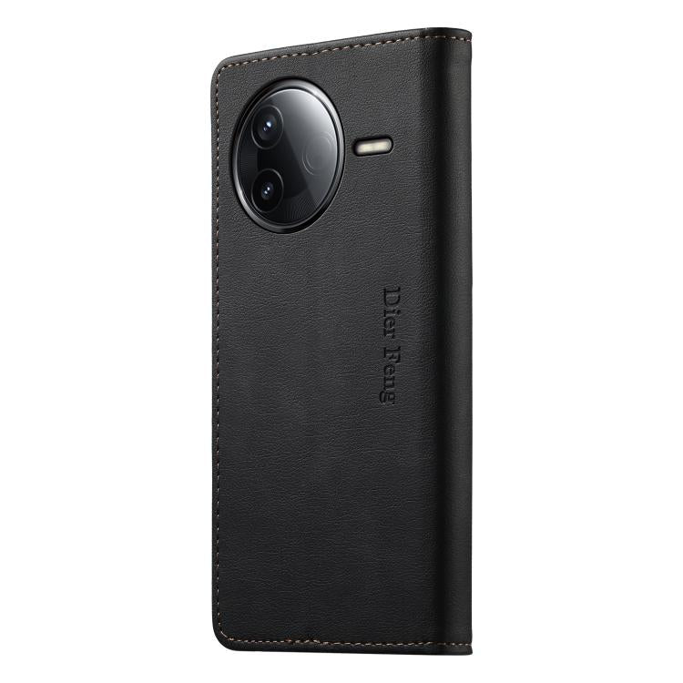 For Redmi K80 / K80 Pro / Poco F7 Pro Dierfeng Metal Snap Magnetic RFID Vegan Leather Phone Case