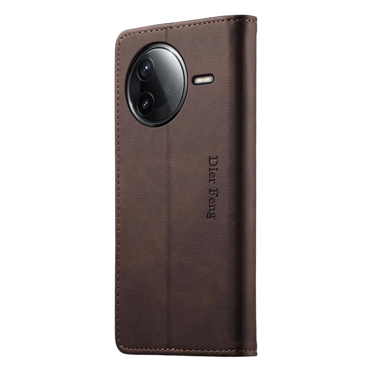 For Redmi K80 / K80 Pro / Poco F7 Pro Dierfeng Metal Snap Magnetic RFID Vegan Leather Phone Case