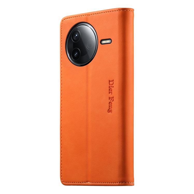 For Redmi K80 / K80 Pro / Poco F7 Pro Dierfeng Metal Snap Magnetic RFID Vegan Leather Phone Case