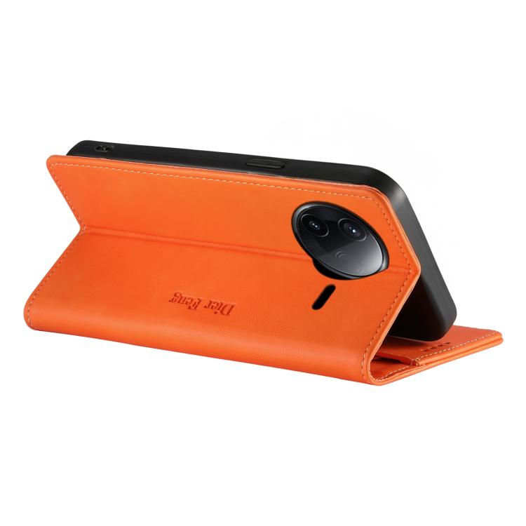 For Redmi K80 / K80 Pro / Poco F7 Pro Dierfeng Metal Snap Magnetic RFID Vegan Leather Phone Case