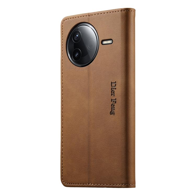 For Redmi K80 / K80 Pro / Poco F7 Pro Dierfeng Metal Snap Magnetic RFID Vegan Leather Phone Case