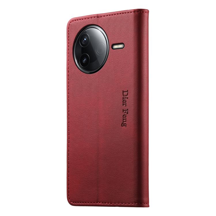 For Redmi K80 / K80 Pro / Poco F7 Pro Dierfeng Metal Snap Magnetic RFID Vegan Leather Phone Case