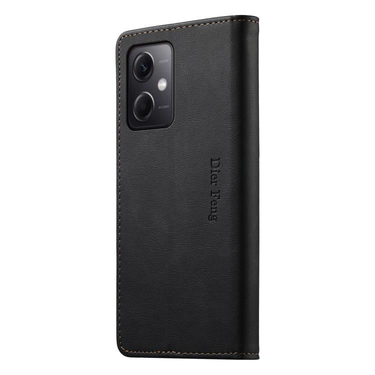 For Redmi Note 12 5G Global / Poco X5 Dierfeng Metal Snap Magnetic RFID Vegan Leather Phone Case