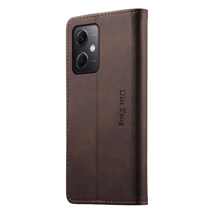 For Redmi Note 12 5G Global / Poco X5 Dierfeng Metal Snap Magnetic RFID Vegan Leather Phone Case