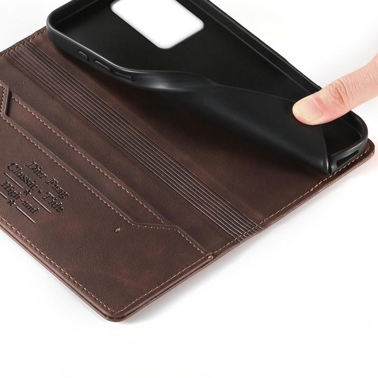 For Redmi Note 12 5G Global / Poco X5 Dierfeng Metal Snap Magnetic RFID Vegan Leather Phone Case