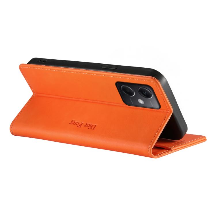 For Redmi Note 12 5G Global / Poco X5 Dierfeng Metal Snap Magnetic RFID Vegan Leather Phone Case