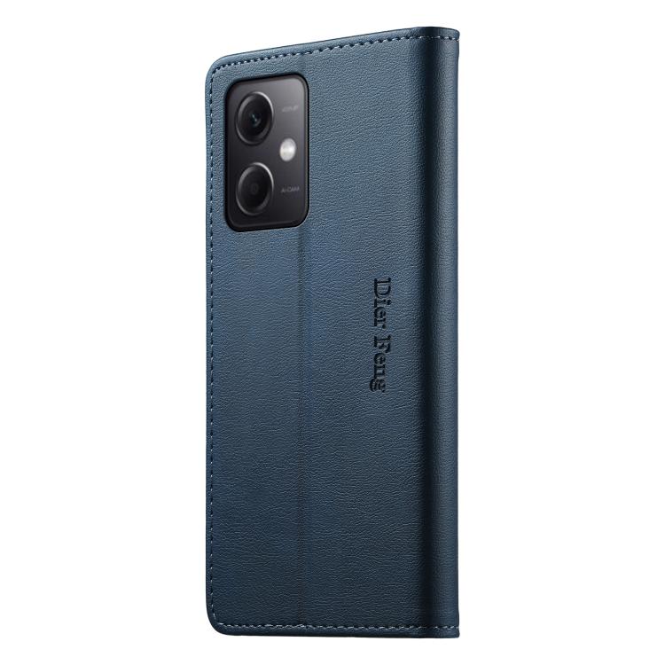 For Redmi Note 12 5G Global / Poco X5 Dierfeng Metal Snap Magnetic RFID Vegan Leather Phone Case