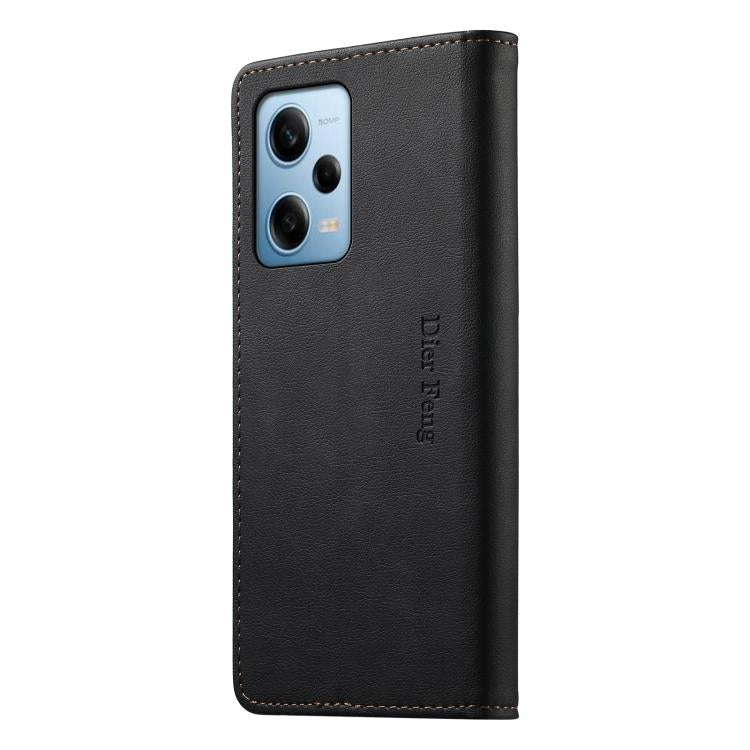 For Redmi Note 12 Pro 5G Global / Speed Dierfeng Metal Snap Magnetic RFID Vegan Leather Phone Case
