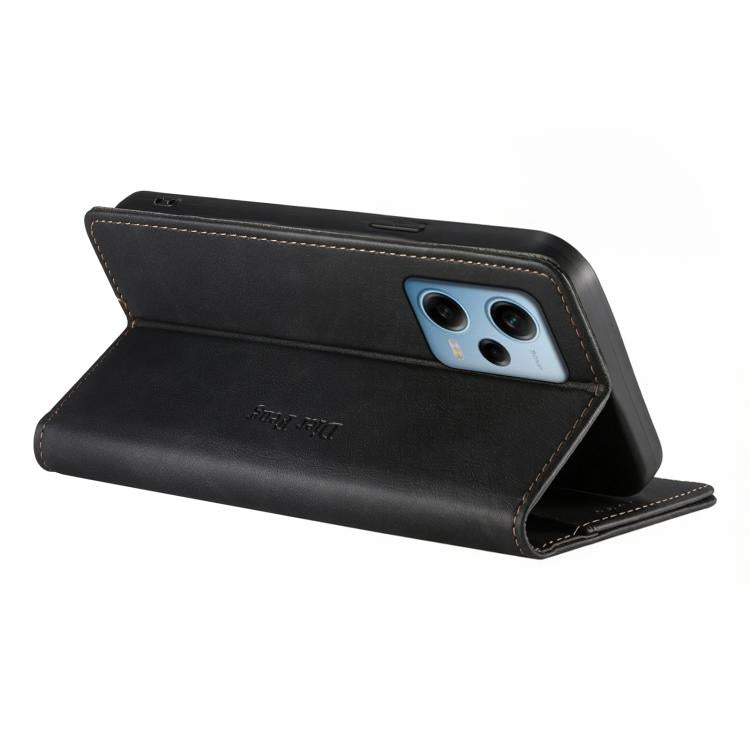 For Redmi Note 12 Pro 5G Global / Speed Dierfeng Metal Snap Magnetic RFID Vegan Leather Phone Case
