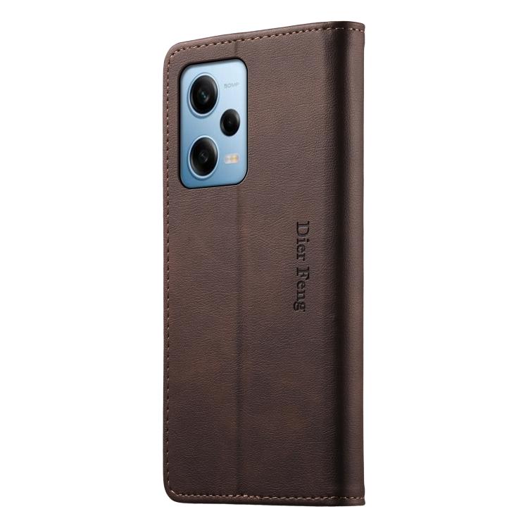 For Redmi Note 12 Pro 5G Global / Speed Dierfeng Metal Snap Magnetic RFID Vegan Leather Phone Case