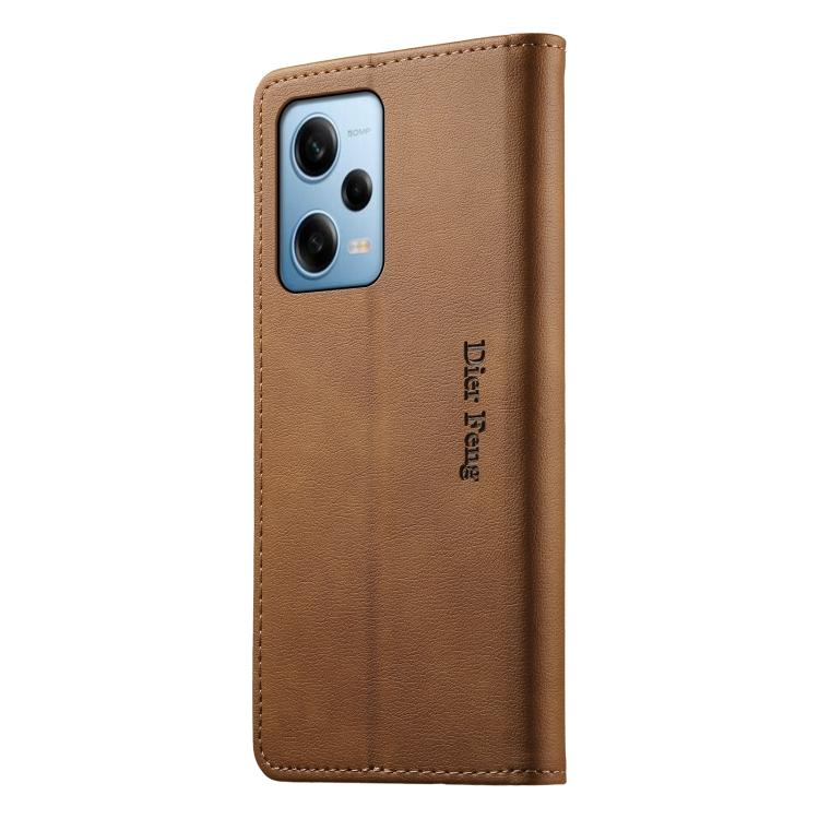 For Redmi Note 12 Pro 5G Global / Speed Dierfeng Metal Snap Magnetic RFID Vegan Leather Phone Case