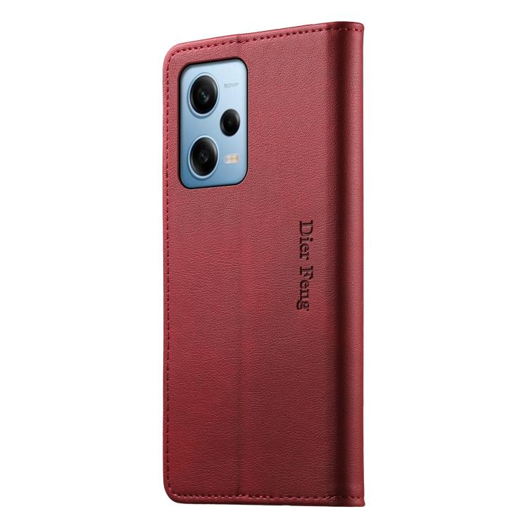 For Redmi Note 12 Pro 5G Global / Speed Dierfeng Metal Snap Magnetic RFID Vegan Leather Phone Case