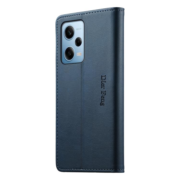 For Redmi Note 12 Pro 5G Global / Speed Dierfeng Metal Snap Magnetic RFID Vegan Leather Phone Case