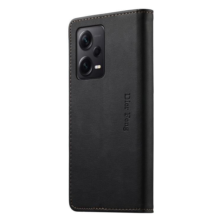 For Redmi Note 12 Pro+ Global Dierfeng Metal Snap Magnetic RFID Vegan Leather Phone Case