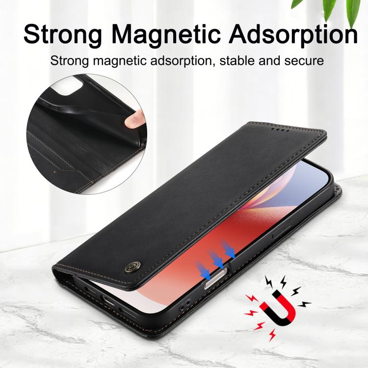 For Redmi Note 12 Pro+ Global Dierfeng Metal Snap Magnetic RFID Vegan Leather Phone Case