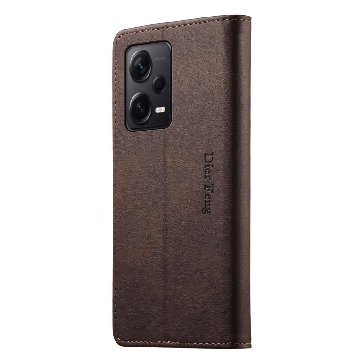 For Redmi Note 12 Pro+ Global Dierfeng Metal Snap Magnetic RFID Vegan Leather Phone Case
