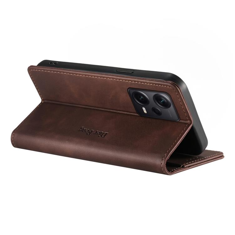 For Redmi Note 12 Pro+ Global Dierfeng Metal Snap Magnetic RFID Vegan Leather Phone Case
