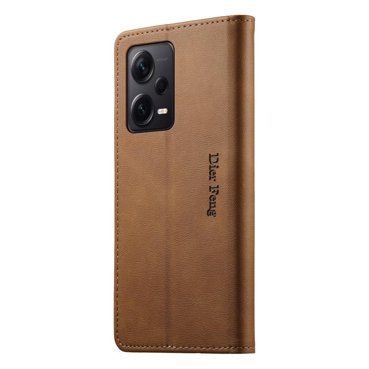 For Redmi Note 12 Pro+ Global Dierfeng Metal Snap Magnetic RFID Vegan Leather Phone Case
