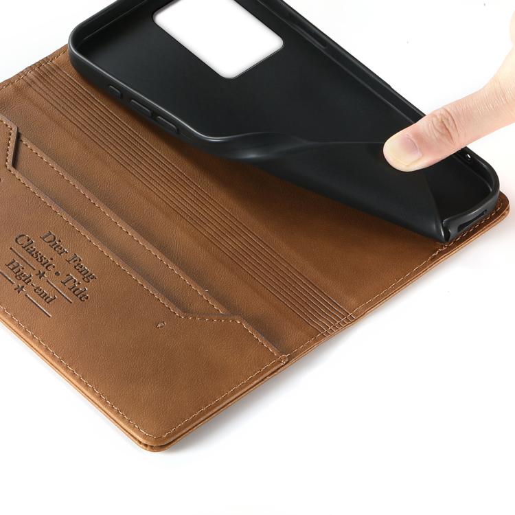 For Redmi Note 12 Pro+ Global Dierfeng Metal Snap Magnetic RFID Vegan Leather Phone Case