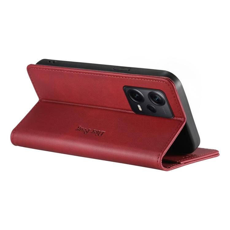 For Redmi Note 12 Pro+ Global Dierfeng Metal Snap Magnetic RFID Vegan Leather Phone Case