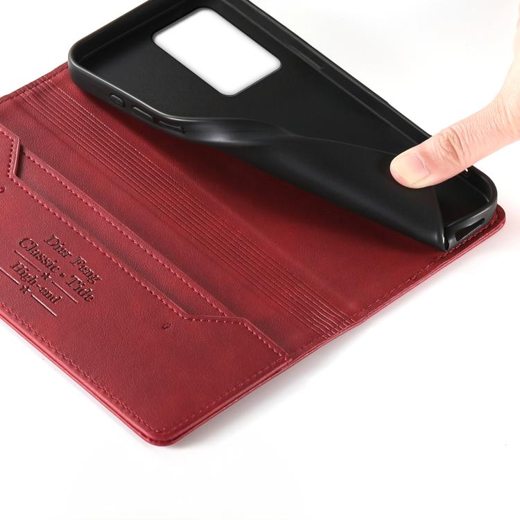 For Redmi Note 12 Pro+ Global Dierfeng Metal Snap Magnetic RFID Vegan Leather Phone Case