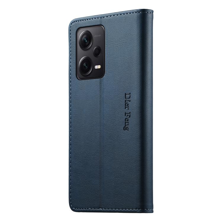 For Redmi Note 12 Pro+ Global Dierfeng Metal Snap Magnetic RFID Vegan Leather Phone Case