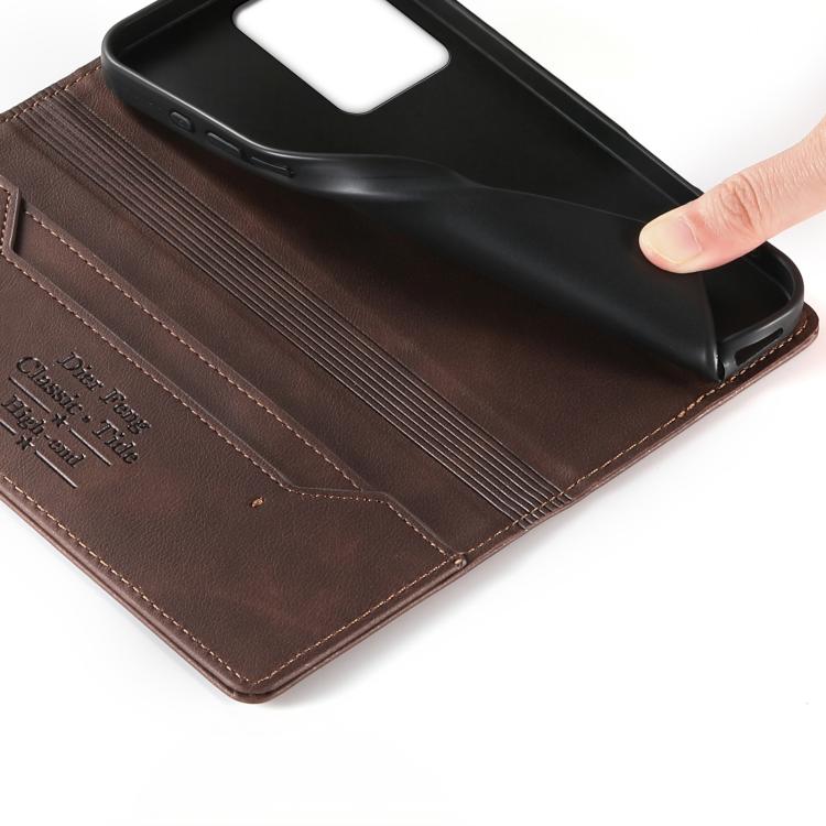 For Redmi Note 12 4G Global Dierfeng Metal Snap Magnetic RFID Vegan Leather Phone Case