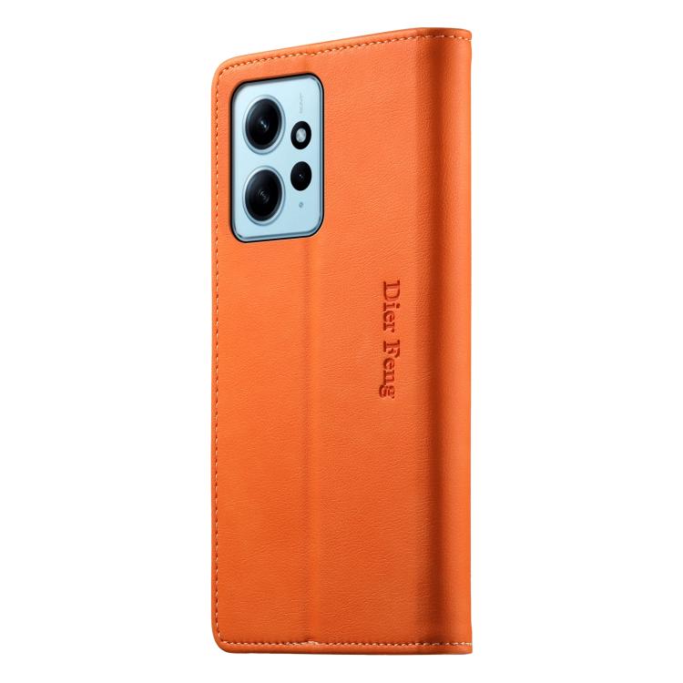For Redmi Note 12 4G Global Dierfeng Metal Snap Magnetic RFID Vegan Leather Phone Case