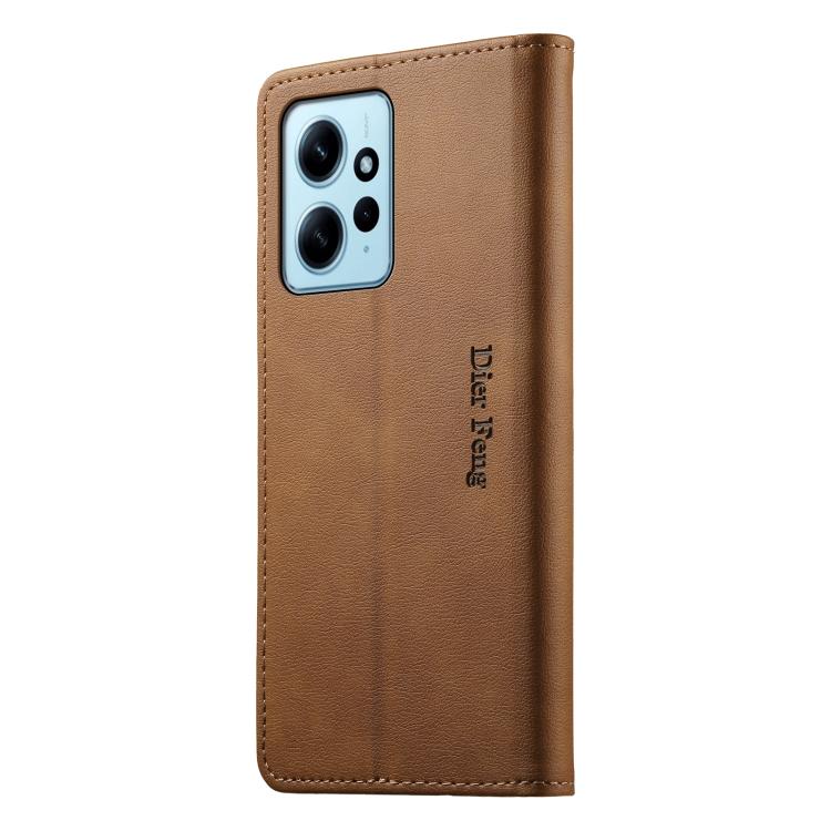 For Redmi Note 12 4G Global Dierfeng Metal Snap Magnetic RFID Vegan Leather Phone Case