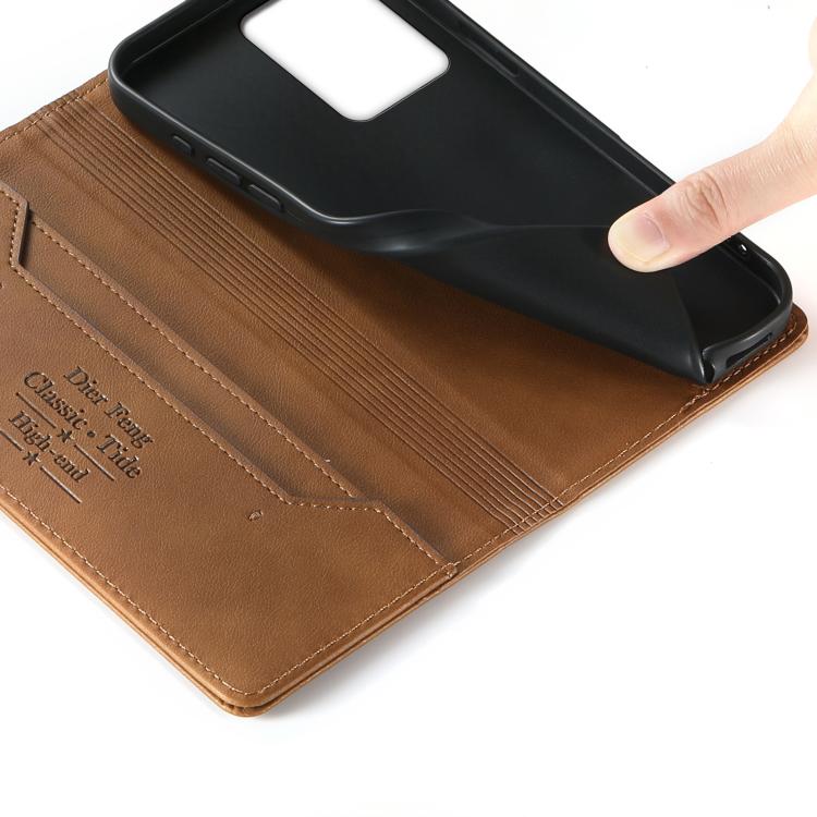For Redmi Note 12 4G Global Dierfeng Metal Snap Magnetic RFID Vegan Leather Phone Case