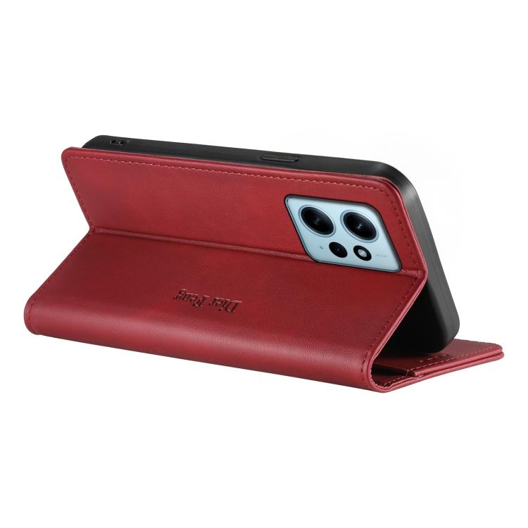 For Redmi Note 12 4G Global Dierfeng Metal Snap Magnetic RFID Vegan Leather Phone Case