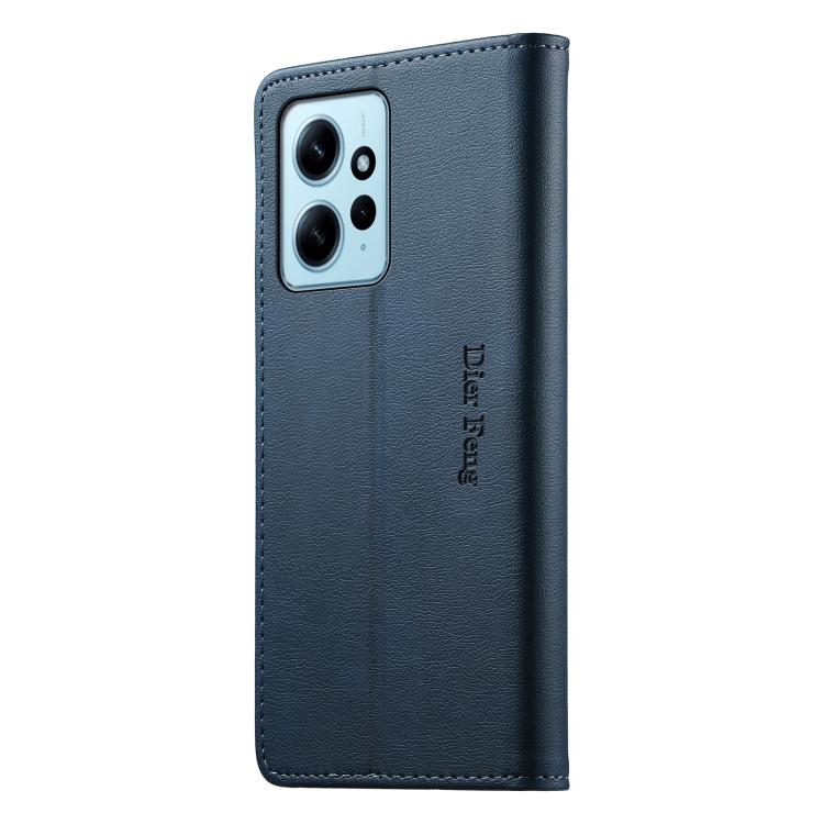 For Redmi Note 12 4G Global Dierfeng Metal Snap Magnetic RFID Vegan Leather Phone Case