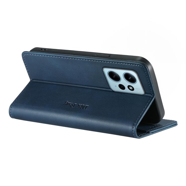 For Redmi Note 12 4G Global Dierfeng Metal Snap Magnetic RFID Vegan Leather Phone Case