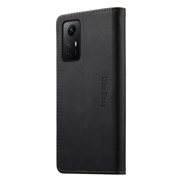 For Redmi Note 12S / Note 11S 4G Dierfeng Metal Snap Magnetic RFID Vegan Leather Phone Case