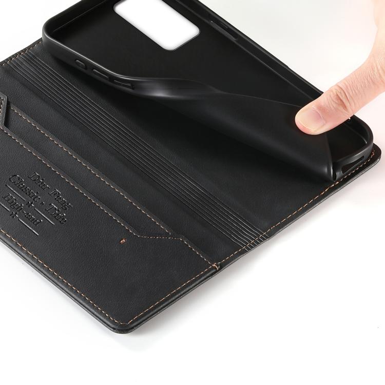 For Redmi Note 12S / Note 11S 4G Dierfeng Metal Snap Magnetic RFID Vegan Leather Phone Case