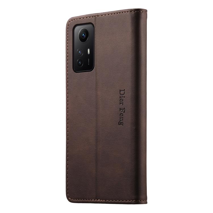 For Redmi Note 12S / Note 11S 4G Dierfeng Metal Snap Magnetic RFID Vegan Leather Phone Case
