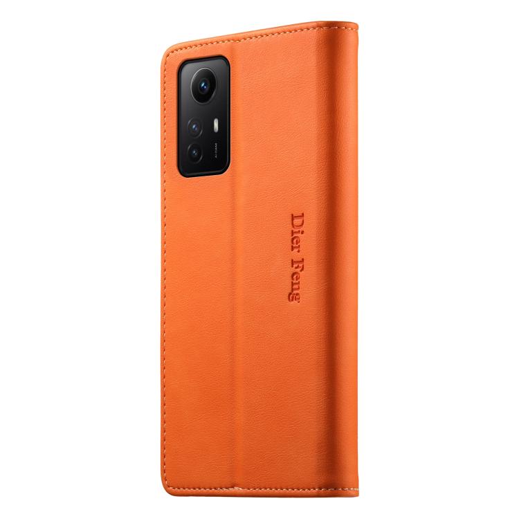 For Redmi Note 12S / Note 11S 4G Dierfeng Metal Snap Magnetic RFID Vegan Leather Phone Case