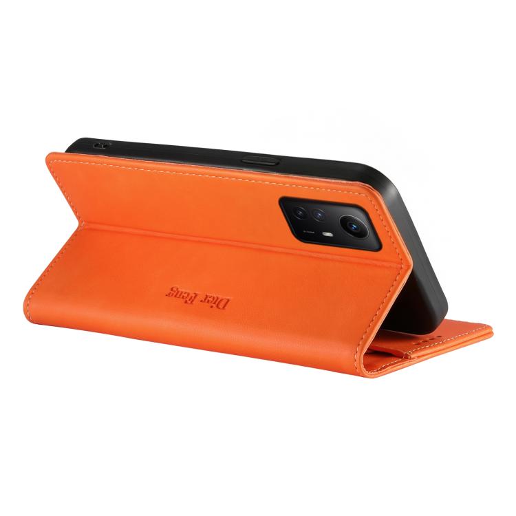 For Redmi Note 12S / Note 11S 4G Dierfeng Metal Snap Magnetic RFID Vegan Leather Phone Case