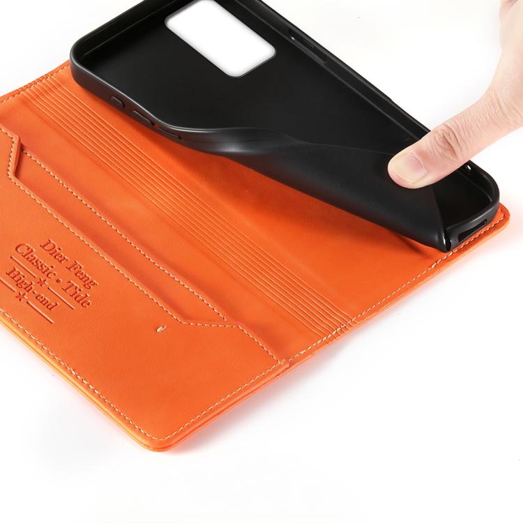 For Redmi Note 12S / Note 11S 4G Dierfeng Metal Snap Magnetic RFID Vegan Leather Phone Case