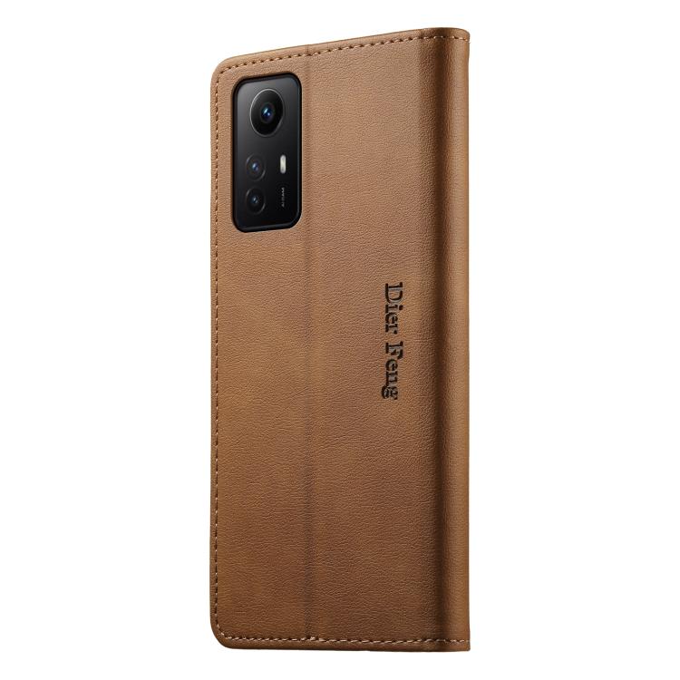 For Redmi Note 12S / Note 11S 4G Dierfeng Metal Snap Magnetic RFID Vegan Leather Phone Case