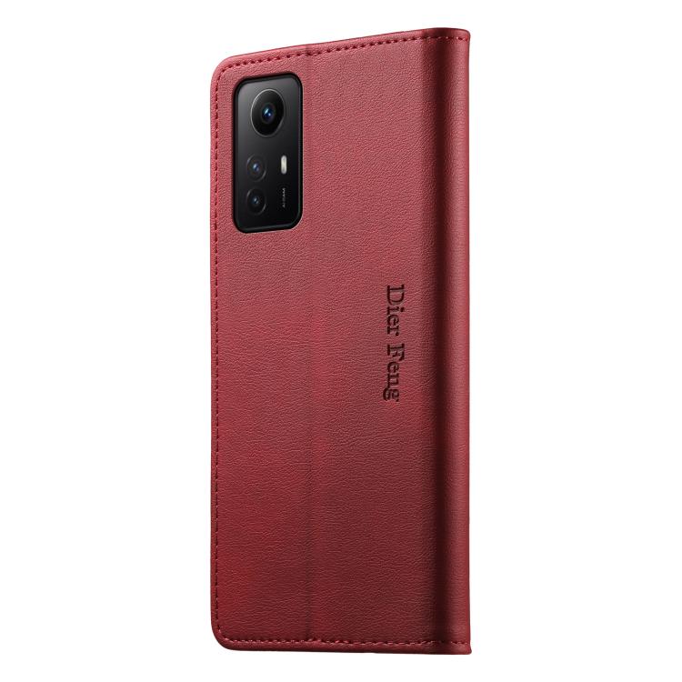 For Redmi Note 12S / Note 11S 4G Dierfeng Metal Snap Magnetic RFID Vegan Leather Phone Case