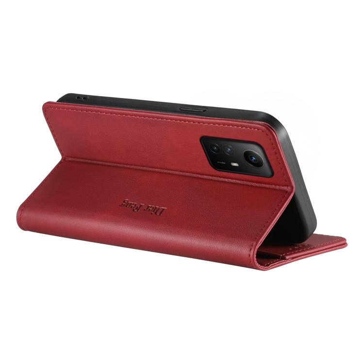 For Redmi Note 12S / Note 11S 4G Dierfeng Metal Snap Magnetic RFID Vegan Leather Phone Case