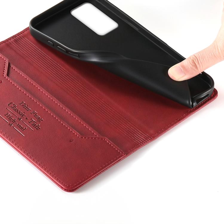For Redmi Note 12S / Note 11S 4G Dierfeng Metal Snap Magnetic RFID Vegan Leather Phone Case